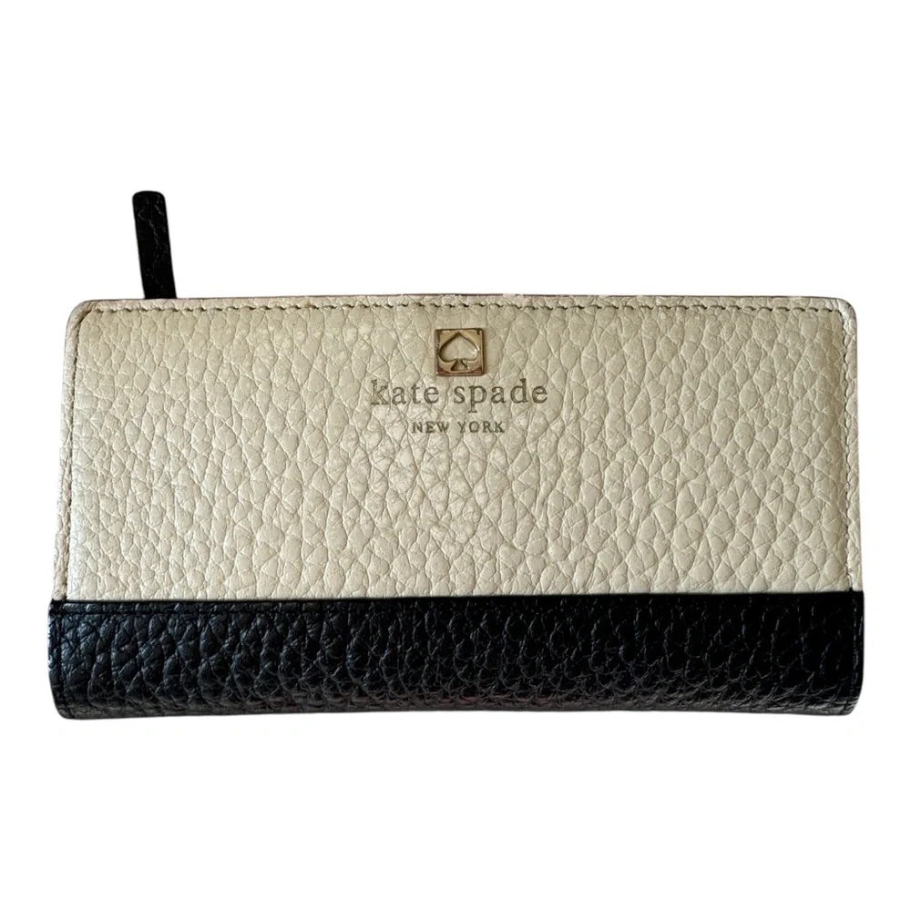 Kate Spade Color Block Slim Wallet Leather Black Cream